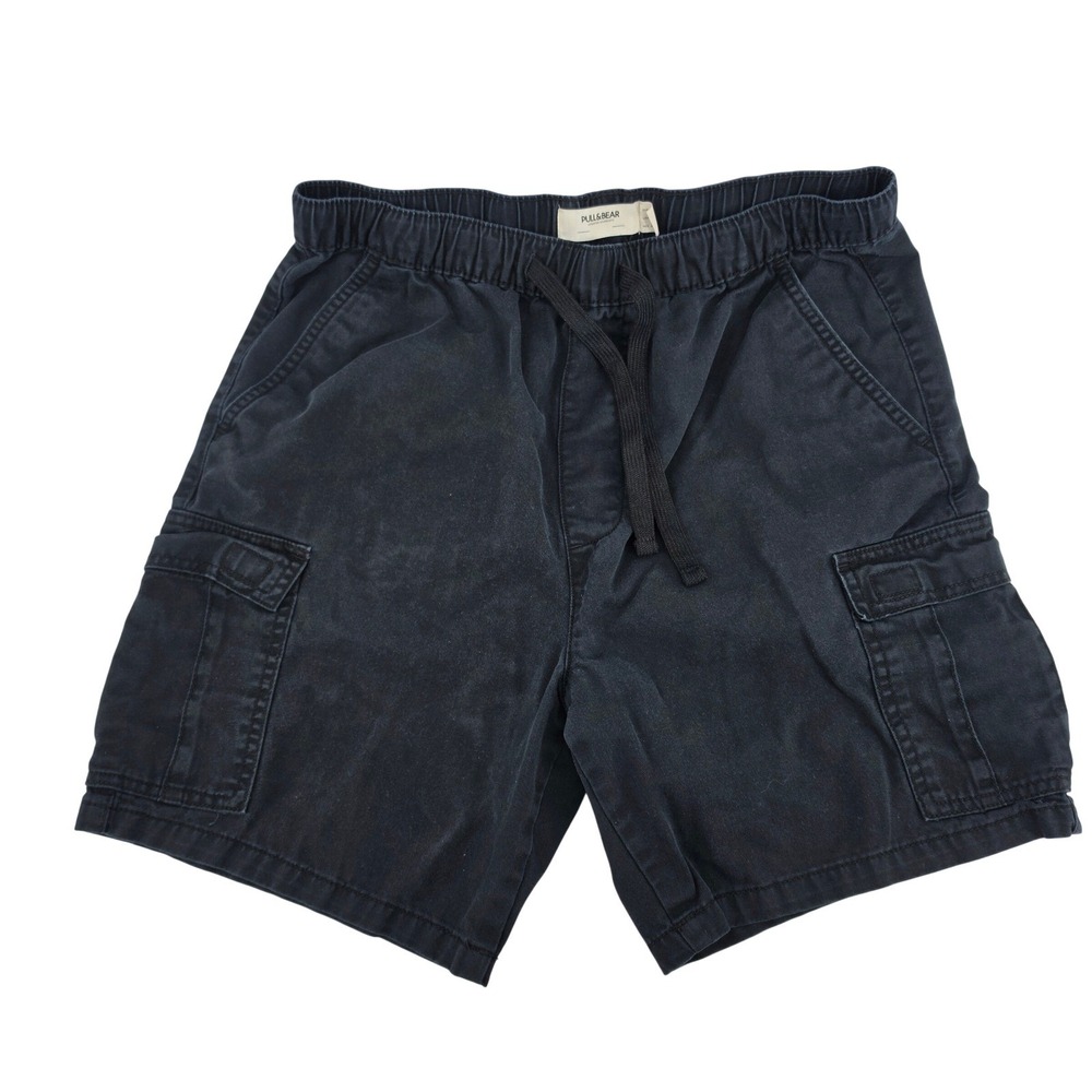 Pull&Bear Mens Cargo Shorts Faded Black Elastic Waist Utility Shorts Size M 32